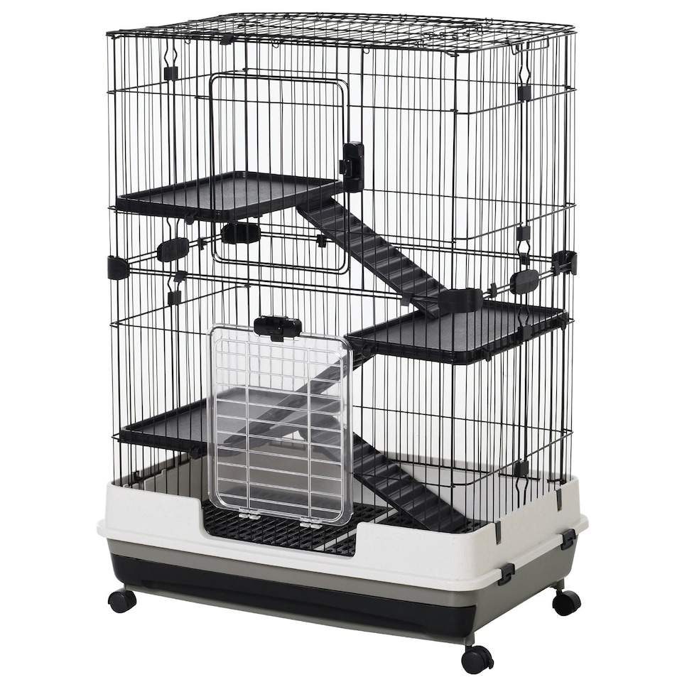 image 1 of PawHut Four-Level Small Animal Cage, Indoor Pet House, Black, 81 x 52.5 x 114 cm