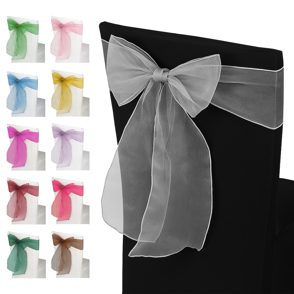 image 1 of 17 x 280cm Organza Chair Sashes, Sheer Sash Ties - 25pcs