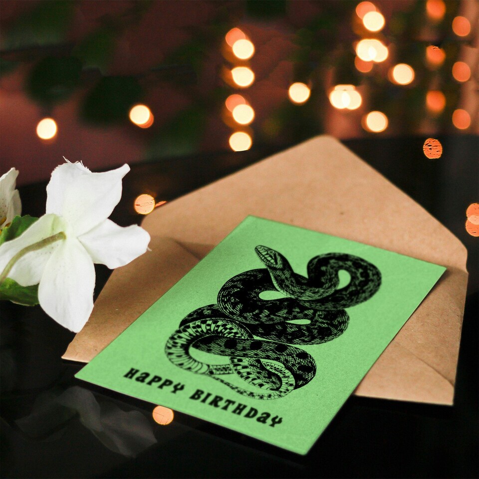 image 1 of Snake Serpent Retro Vintage Style Drawing Birthday Card