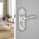 image 2 of Lisbon Metal Lever Latch Door Handles Set Round Rose Internal & External | Silver | Satin Nickel Bathroom