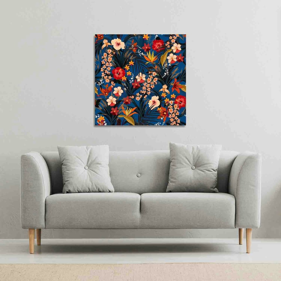 image 1 of Bright Red & Orange Tropical Flowers & Plants (Canvas Print) 90 x 90 x 4cm