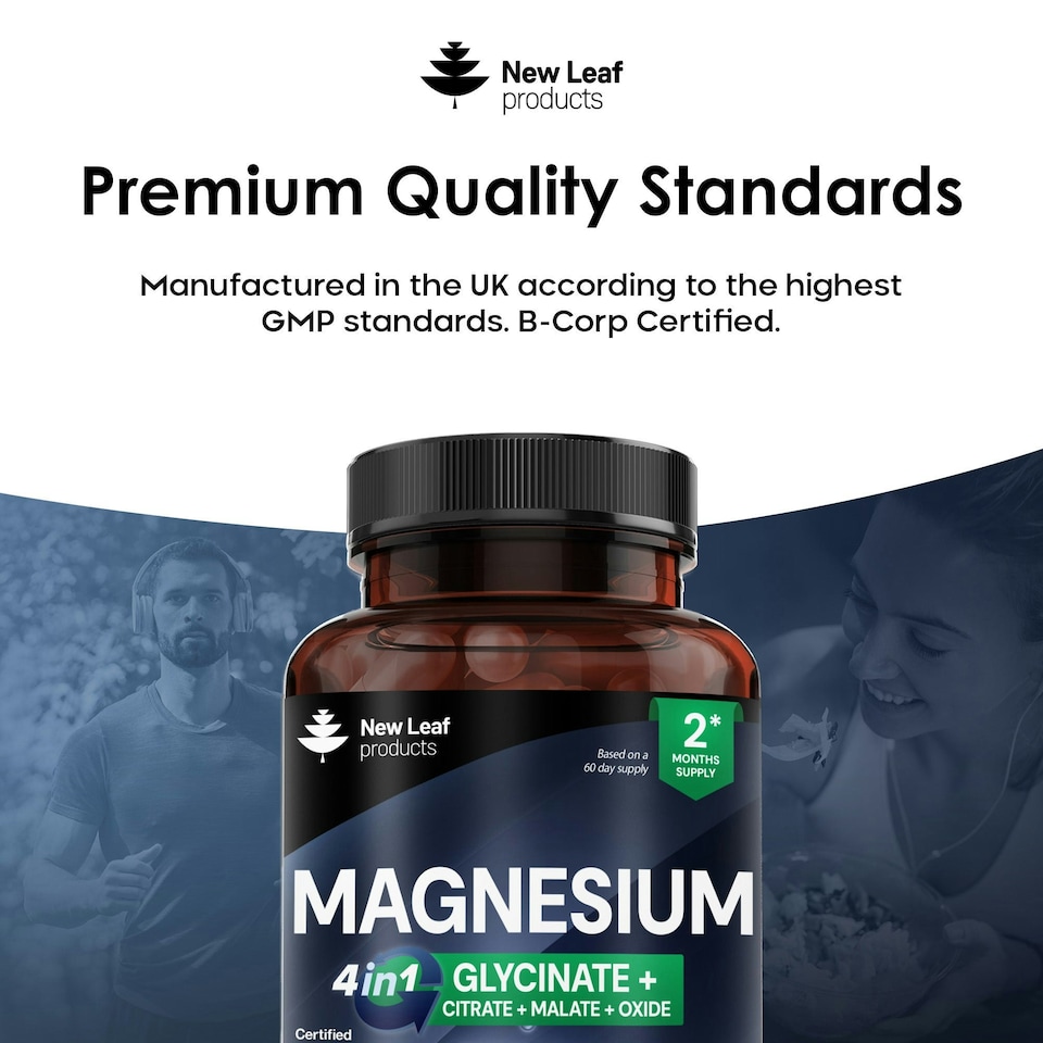image 1 of Magnesium 4-in-1 Complex Glycinate, Citrate, Malate & Oxide Capsules - Sleep, Muscle & Bones Support - Vegan 120 Capsules