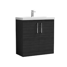 Balterley Modern Bathroom 2 Soft Close Door Floor Standing Vanity Unit & Thin-Edge Basin | Black | Charcoal Black | 850 x 810 x 395mm