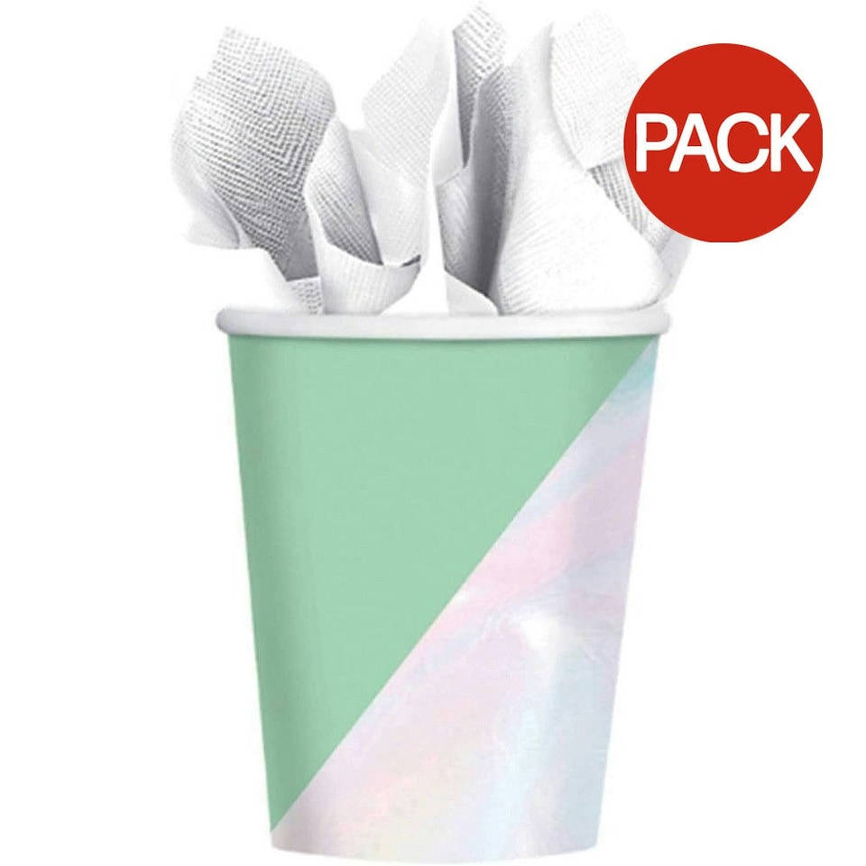 Amscan Paper Shimmer Party Cup (Pack of 8) - Iridescent Silver/Mint - One Size