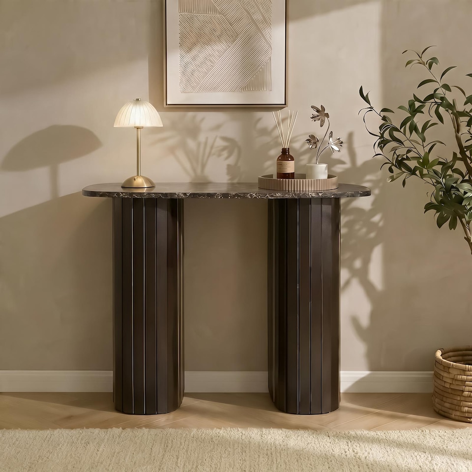 image 1 of OHS Madison Console Table Ribbed Engineered Wood Entryway Display Desk