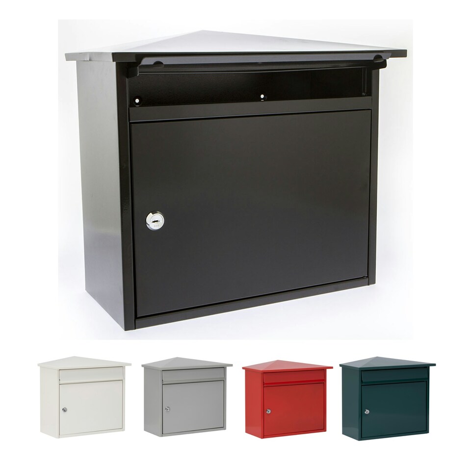 image 1 of Burg-Wachter Mersey Large Wall Mounted Galvanised Steel Post Box - 36x35x20cm Black