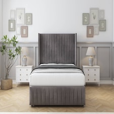 Sloomy Marlborough Slate Naples Divan Bed With Mattress No Drawers With 54" Wingback Headboard & 12" Matching Footboard 2'6 Small Single | Grey | Slate | Small Single | 1