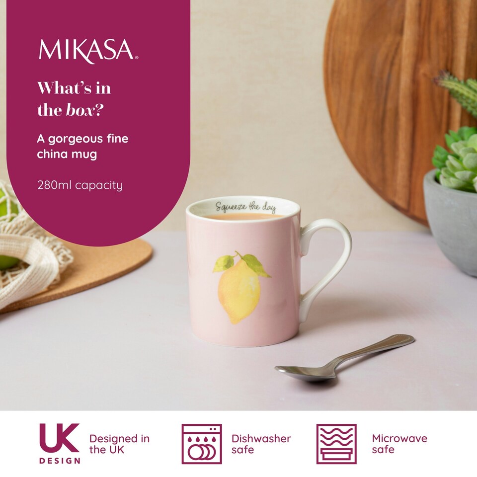 image 1 of Mikasa Lemon Straight-Sided Porcelain Mug, 280ml | Pink