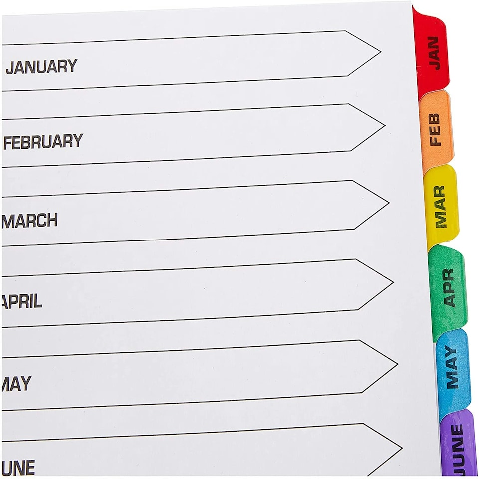 image 1 of A4 Pre-Printed Tabs Multi Punched January to December Reinforced Multi-Colour Index