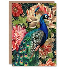 Peacock Bird with Flower Pattern Stylised Design Birthday Card