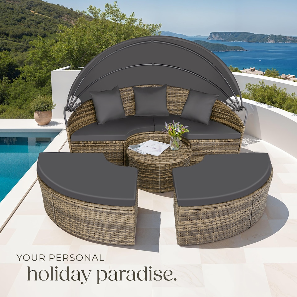 image 1 of Sun Lounger Santorini - modular garden furniture set with shade canopy | Cream | nature | 175 x 171 x 136 cm | 1