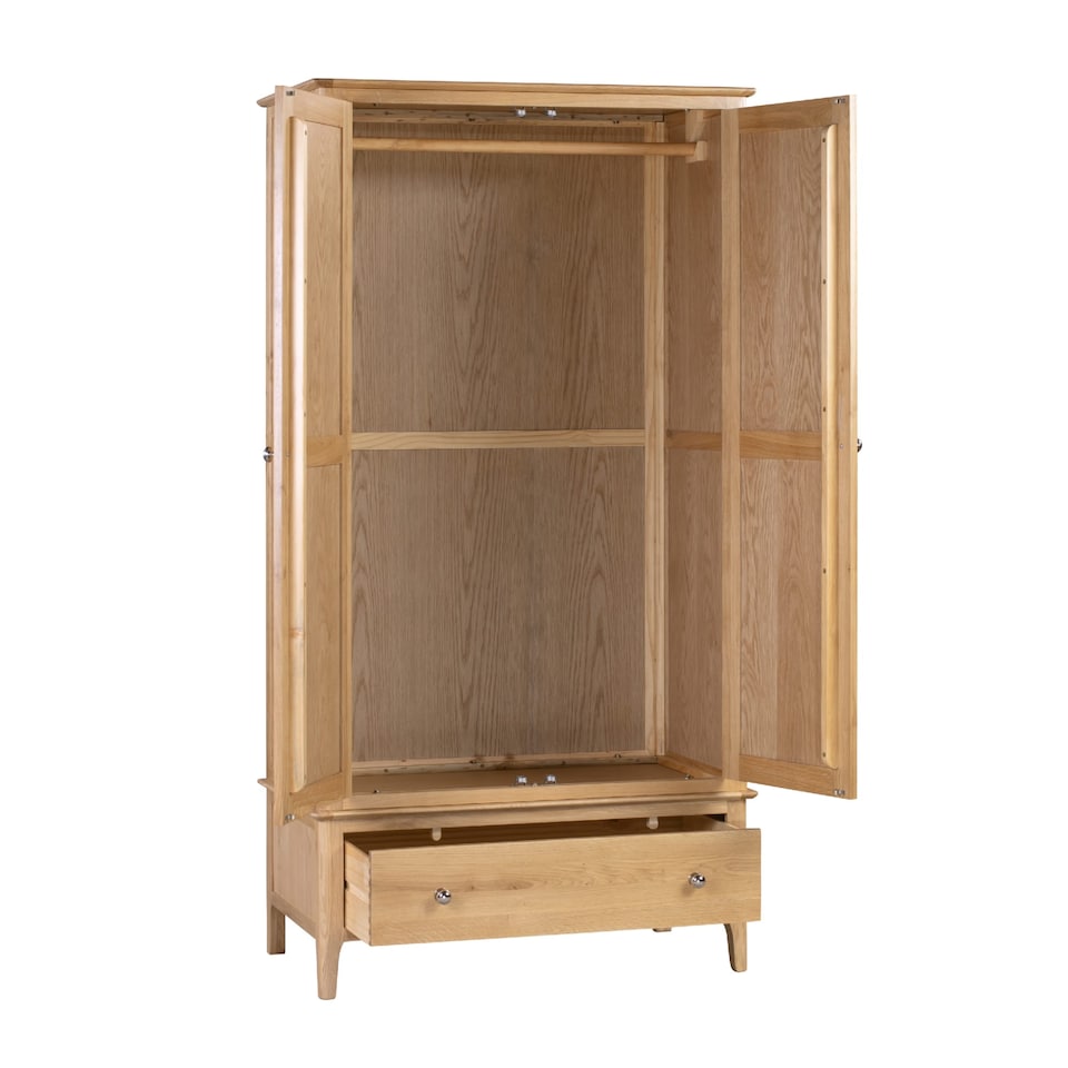 image 1 of Premium Oakmere 2 Door & 1 Drawer Wardrobe in Natural Satin Lacquer
