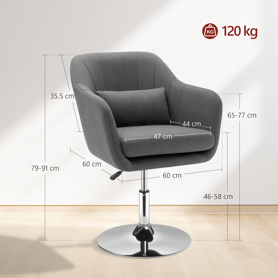 image 1 of HOMCOM Retro Linen Swivel Tub Chair Steel Frame Cushion Seat Dark Grey