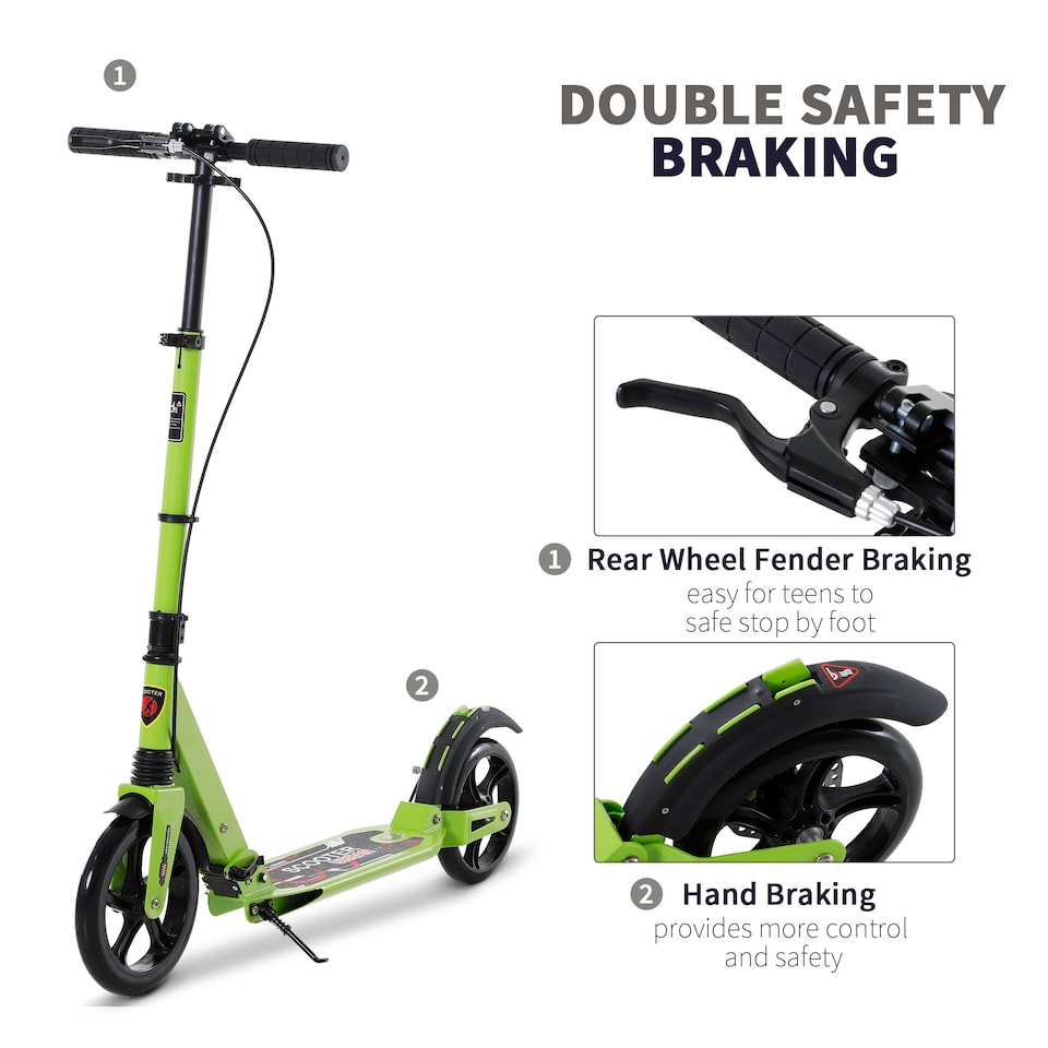 image 1 of HOMCOM Teens Adult Kick Scooter Fold Adjust 14+ w/ Dual Brake System Green