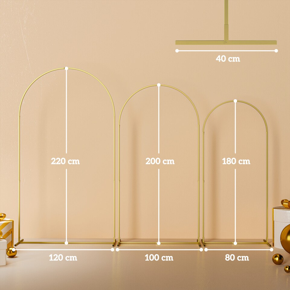 image 1 of Outsunny Wedding Arch Frame Set, 2.2, 2, 1.8 m Arch Backdrop Stand Gold Tone