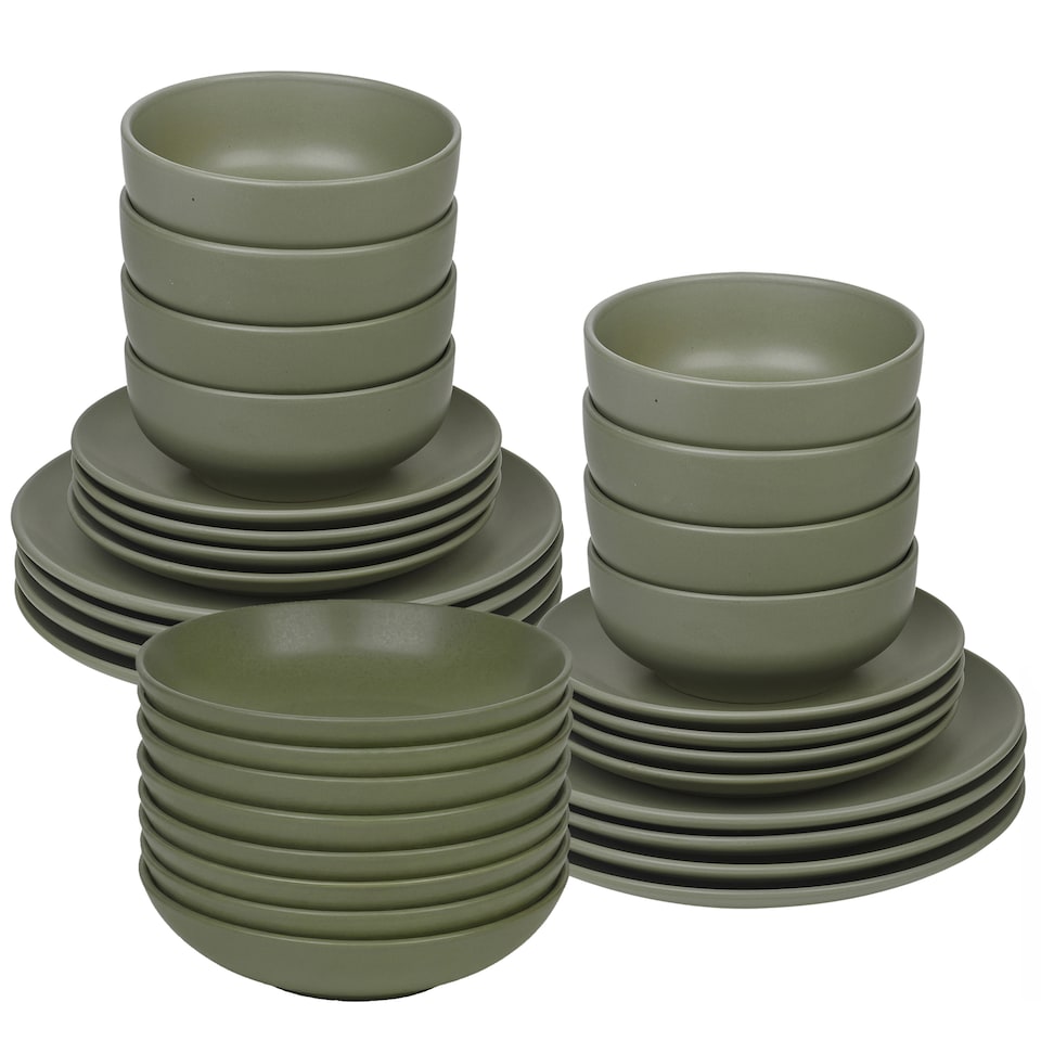 image 1 of Coloured Stone Ceramic Dinnerware Crockery Plates Bowls Dining Set | Green | 32 Pcs Green | 32