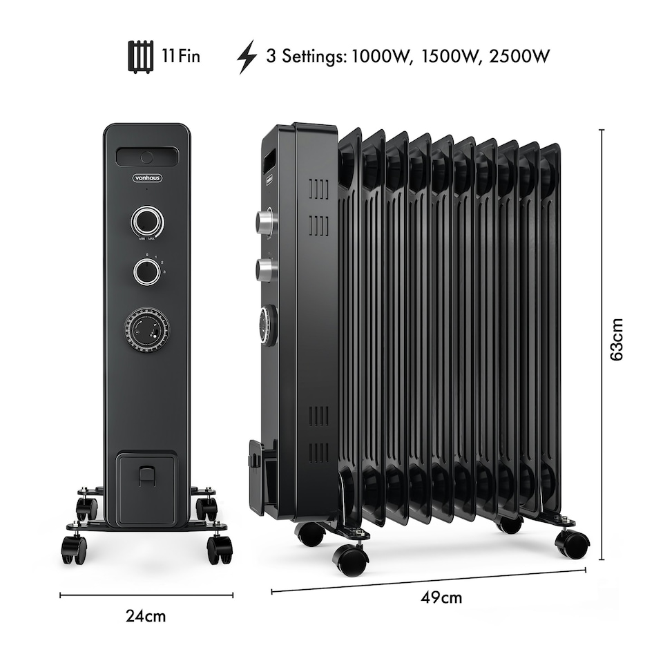 image 1 of VonHaus Oil Filled Radiator 11 Fin Portable Electric Heater