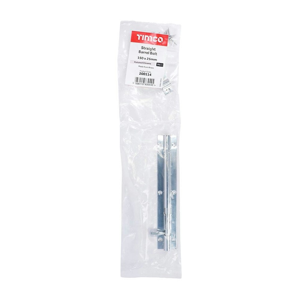 image 1 of Timco - Straight Barrel Bolt - Polished Chrome (Size 150 x 25mm - 1 Each)