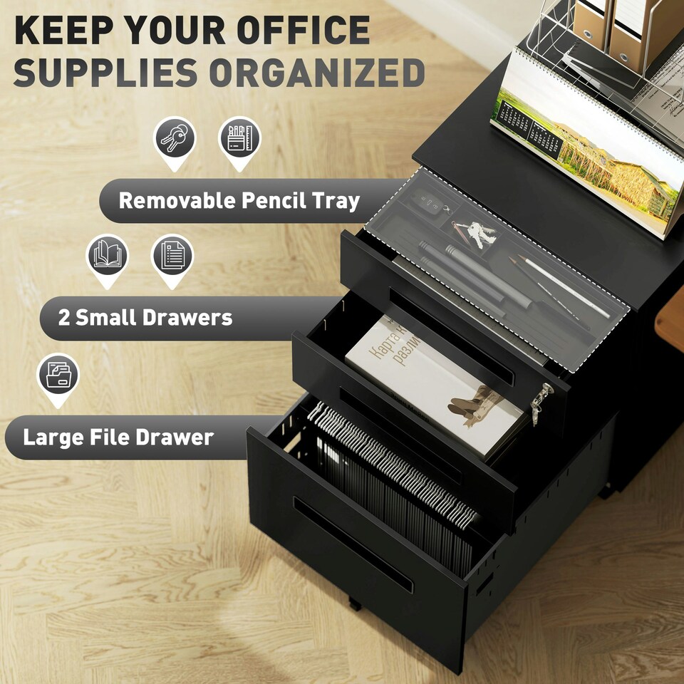 image 1 of Vinsetto Lockable Mobile Filing Cabinet w/ 3 Drawers 39 x 48 x 60 cm White