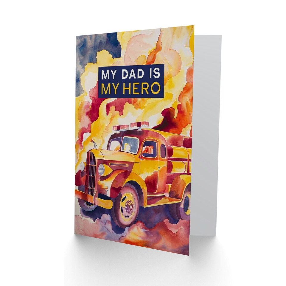 image 1 of My Hero Fireman Firefighter Truck Fathers Day Dad Card