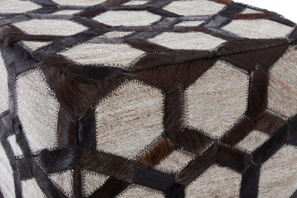 image 1 of Safira Genuine Grey Leather Patchwork Pouffe