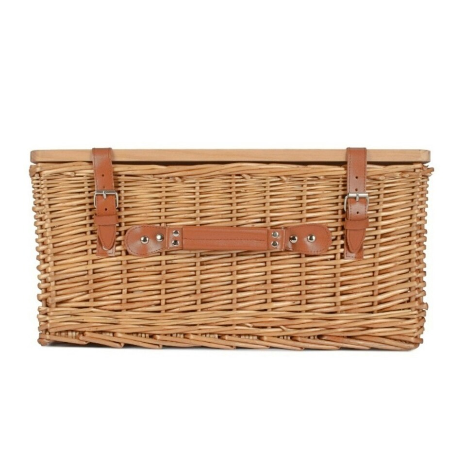 image 1 of Double Steamed Empty Picnic Basket with Pinewood Lid Brown | XL