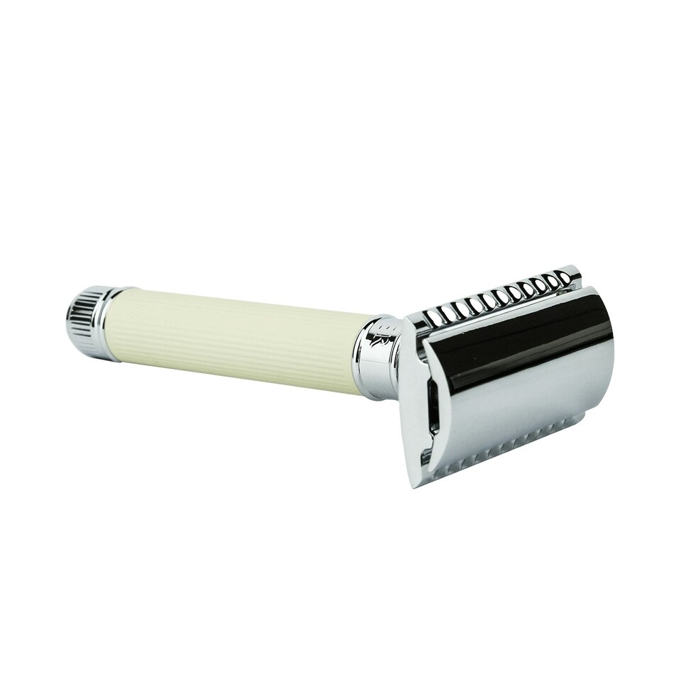 Edwin Jagger DE87RC14bl Rubber Coated Ivory Double Edge Safety Razor