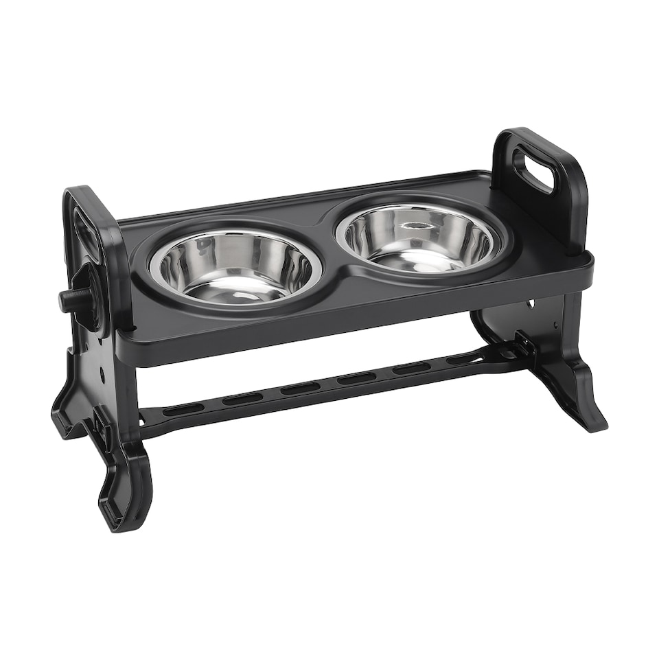 image 1 of Living and Home Adjustable Height Pet Bowl for Dogs & Cats – Ergonomic, Non-Slip Feeding Station | Black