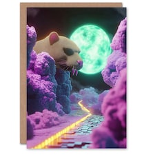 Sci Fi Fantasy Landscape Large Rat Neon Moon Birthday Greeting Card