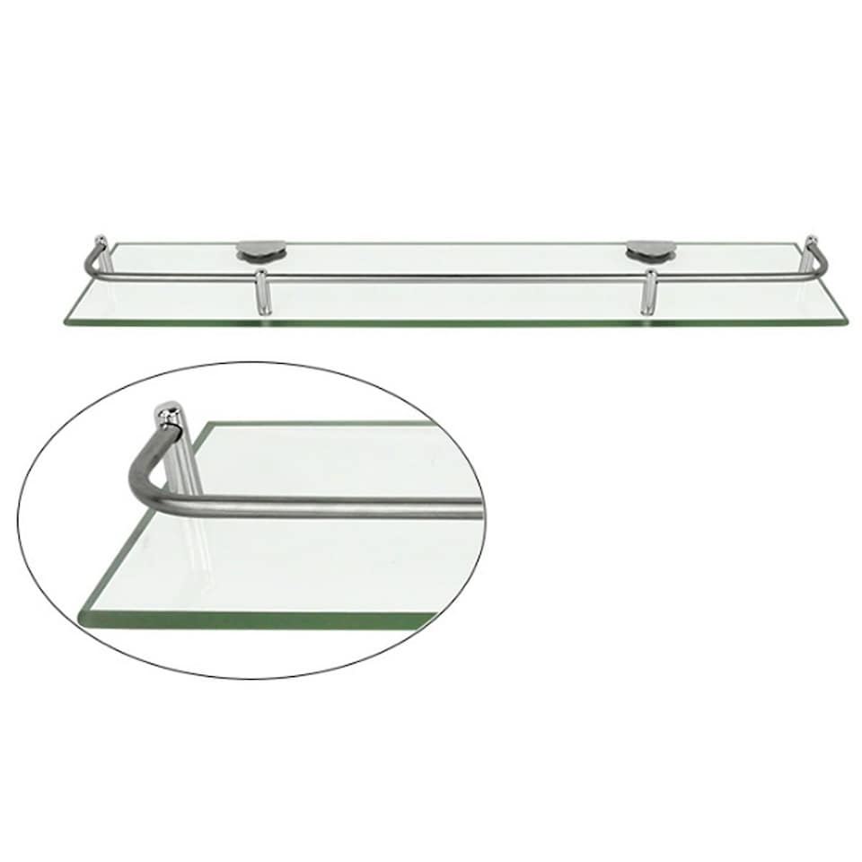 image 1 of Living and Home Bathroom Tempered Glass Shelf Wall Mounted - 60cm