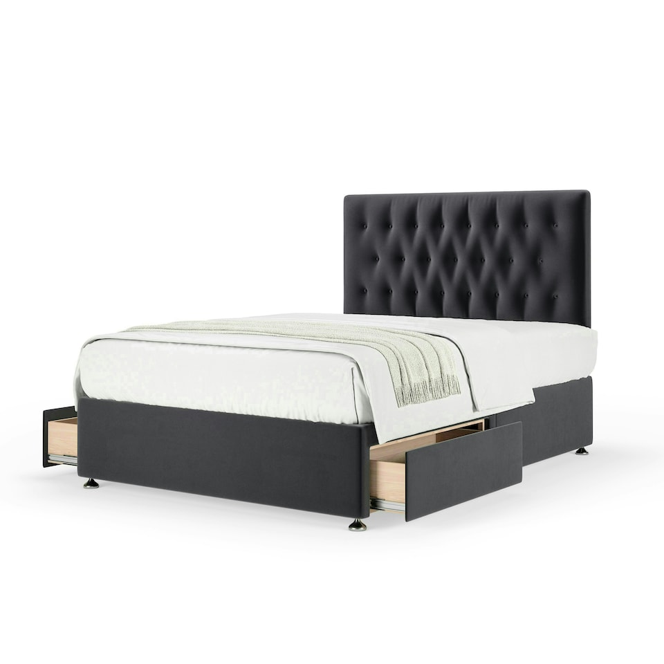 image 1 of Neptune Spring Graphite Plush Velvet 2 Drawer Divan Set And Lona Headboard Small Single