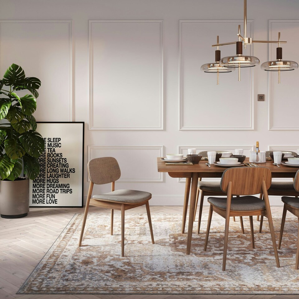 image 1 of KUKOON Beige Traditional Medallion Bordered Living Area Rug 80cm x 150cm