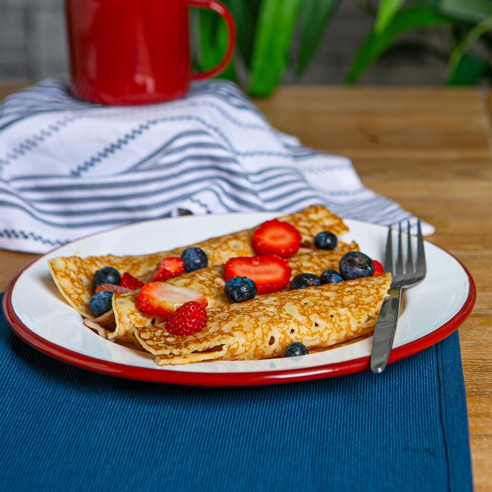 image 1 of Argon Tableware White Enamel Dinner Plates - 25.5cm - Red - Pack of 6