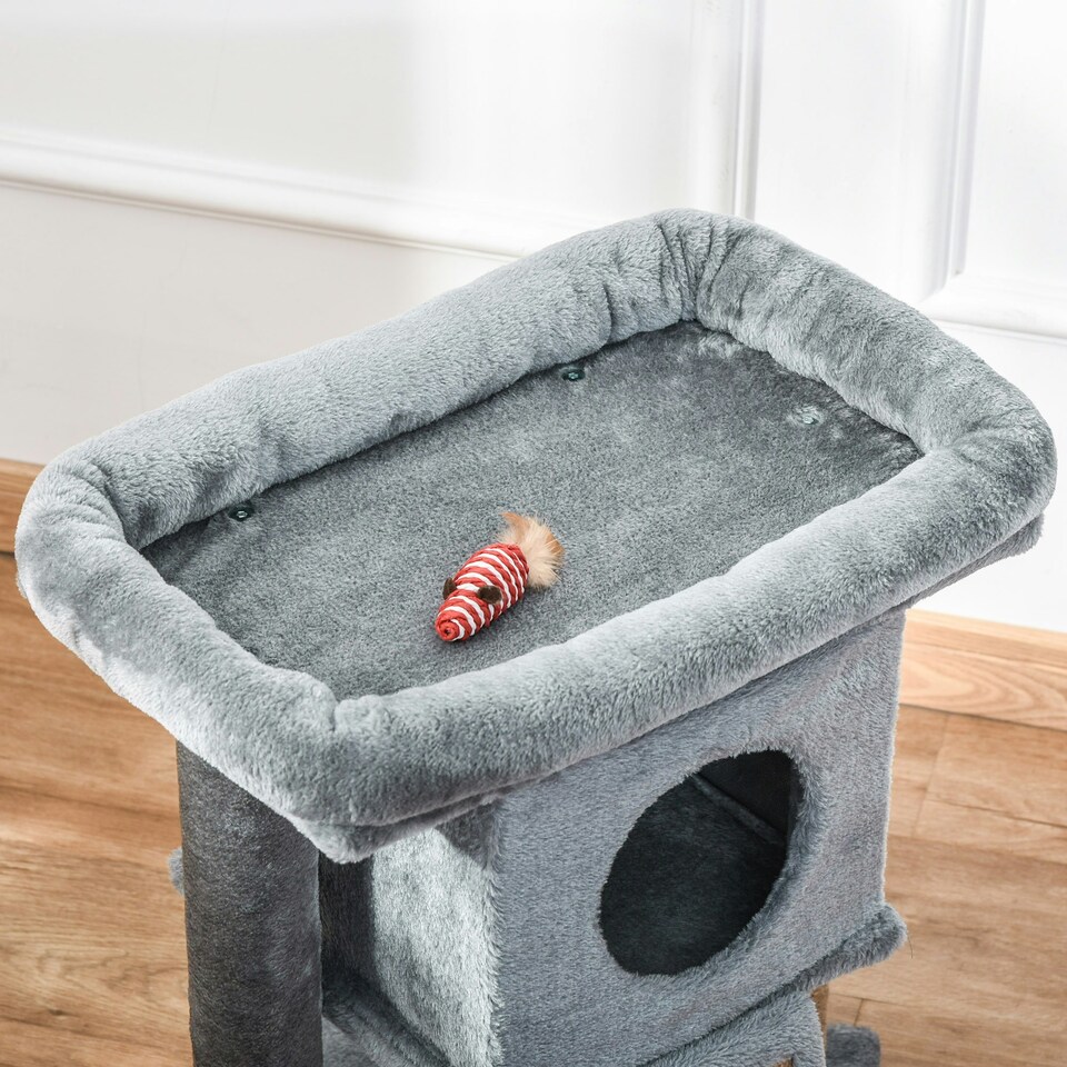 image 1 of PawHut Cat Tree Tower Indoor with Cats Scratching Post Cat House, Grey