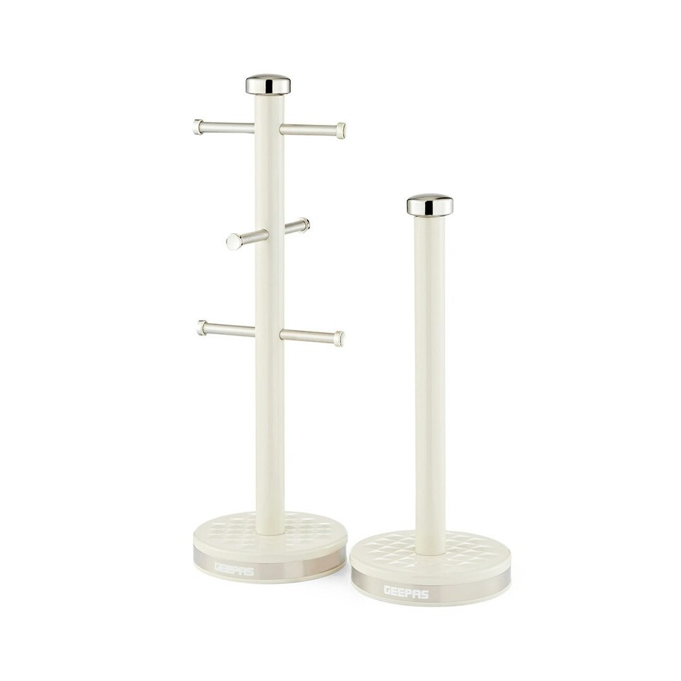 image 1 of GEEPAS Mug Tree and Towel Pole Set | Cream