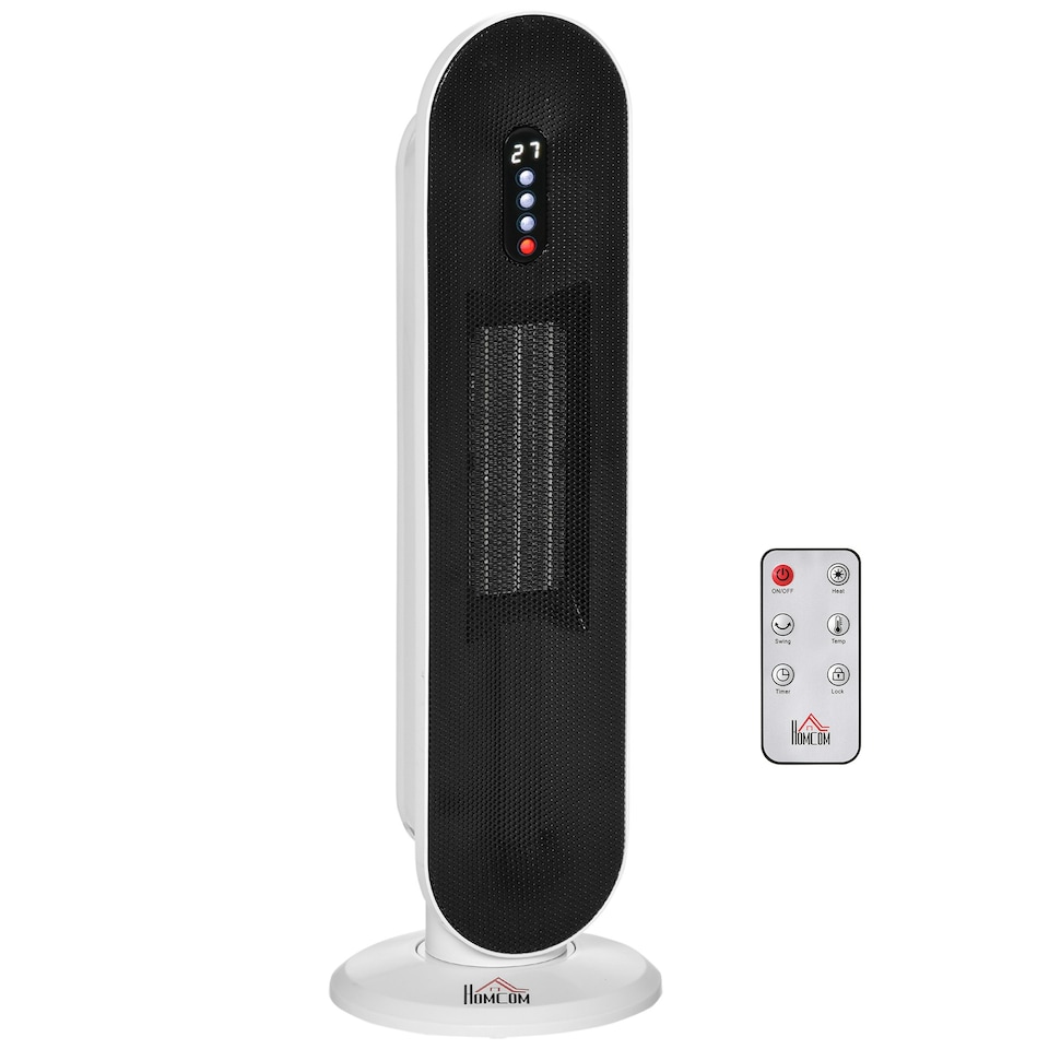 image 1 of HOMCOM Ceramic Space Heater Tower Heater W/ 45° Oscillation, White
