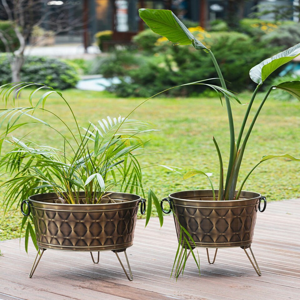 image 1 of Prizma Collection Foldable Gold Plant Pot - 45 cm (H) x 43 cm (Dia)