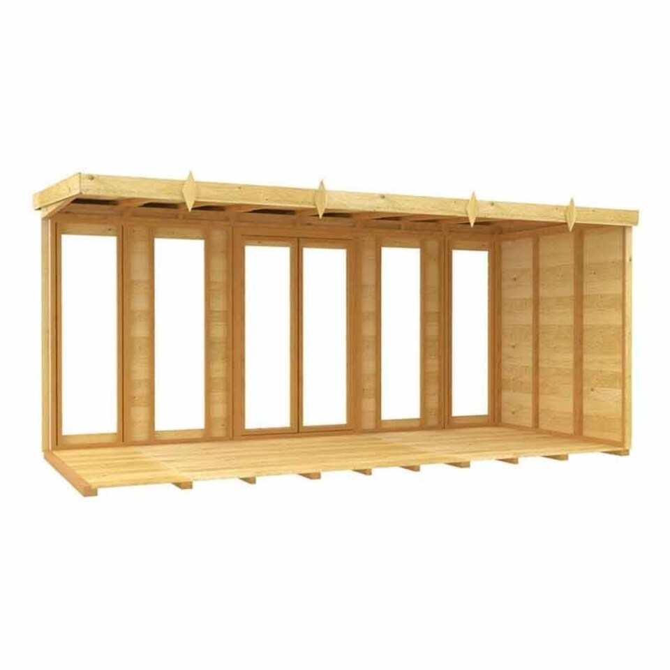 image 1 of 14ft x 8ft Pent Summer House (Full Height Window) - Wood - L231 x W417 x H201 cm | Brown