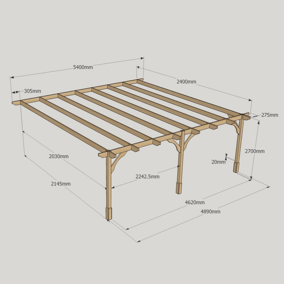 image 1 of Wall Mounted Premium Pergola 3 Posts - Wood - L240 x W540 x H270 cm - Light Green