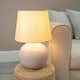 image 2 of ValueLights Bosco Natural Stone Globe Ceramic Table Lamp with Beige Fabric Tapered Lamp Shade and LED Bulb