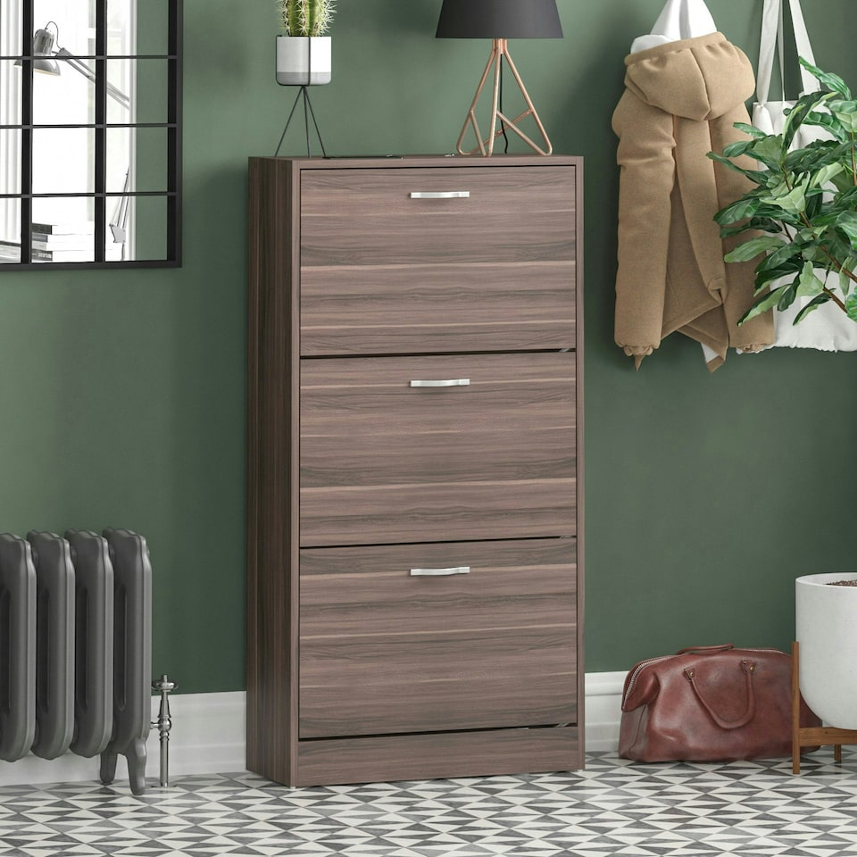 image 1 of Vida Designs 3 Drawer Shoe Cabinet Shoe Rack Storage Cupboard, Walnut