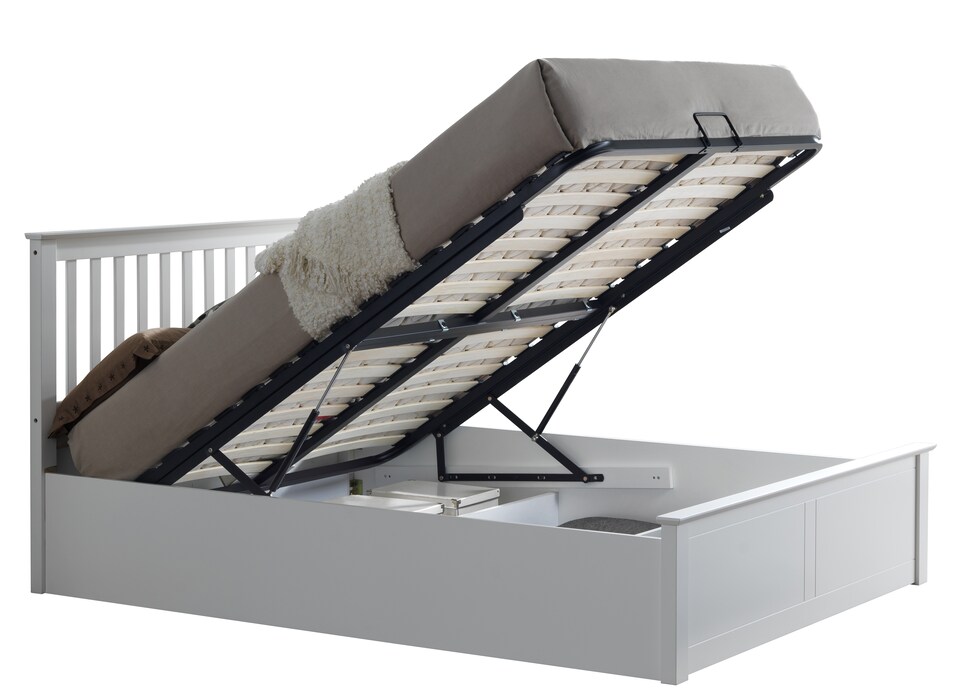 image 1 of 5ft King Size Ottoman gas lift up storage white painted finish wood wooden bed frame.Raise up underbed storeage solid woodern bedstead