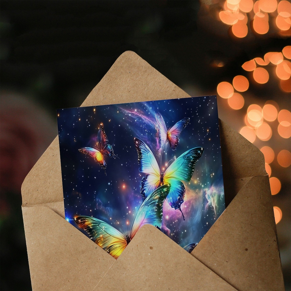image 1 of String Theory Cosmic Butterflies Space Starscape Birthday Greeting Card
