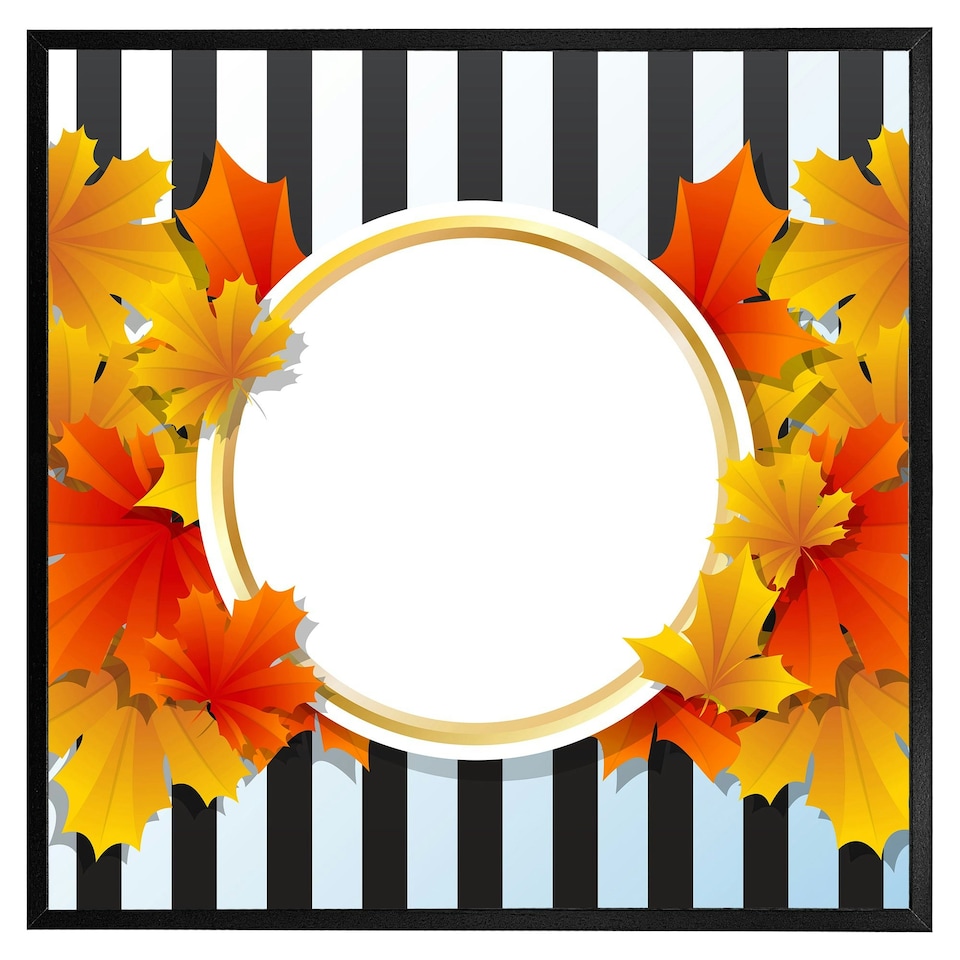 image 1 of Orange& red autumn leaves on black stripes (Picture Frame)