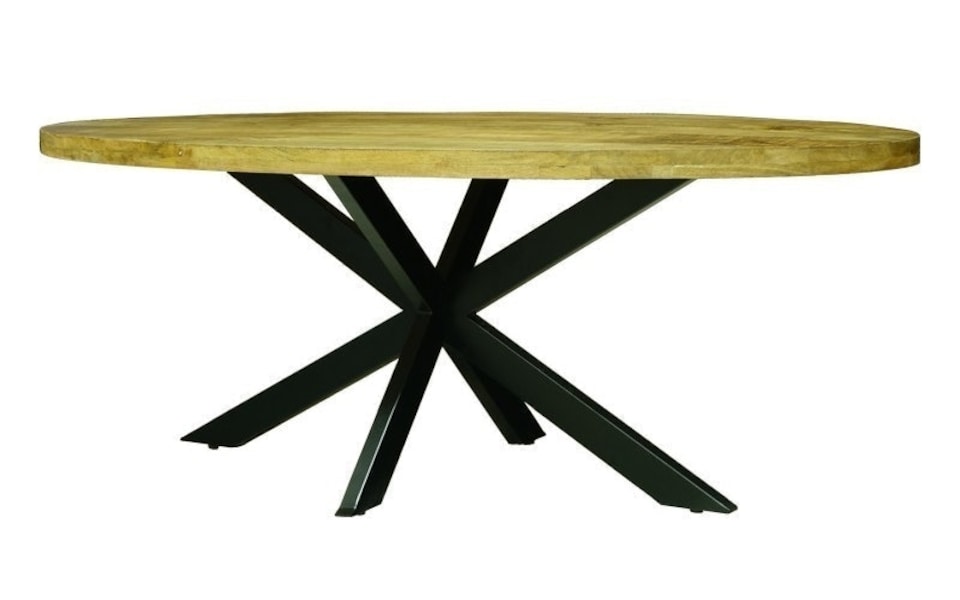 Kerela Oval Dining Table Spider Leg - Mango Wood/Iron - L100 x W200 x H76 cm - PP Sawn Finish - Assembly Required | Brown