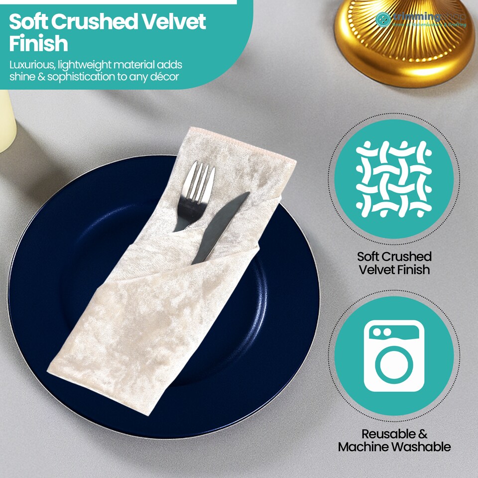 image 1 of Square Crushed Velvet Napkins, Cloth with Hemmed Edges Napkins - 20 Inch