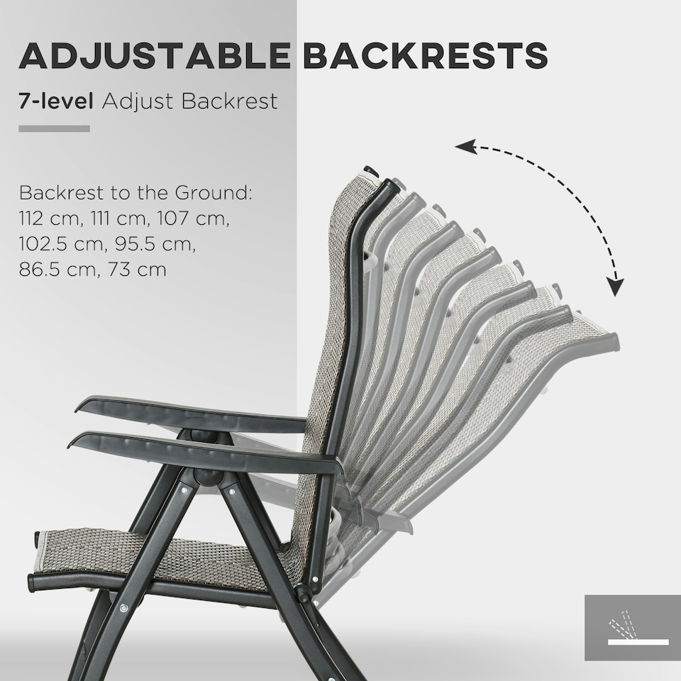 image 1 of Outsunny Set of 2 Outdoor Rattan Folding Chair Set w/ Adjustable Backrest Brown