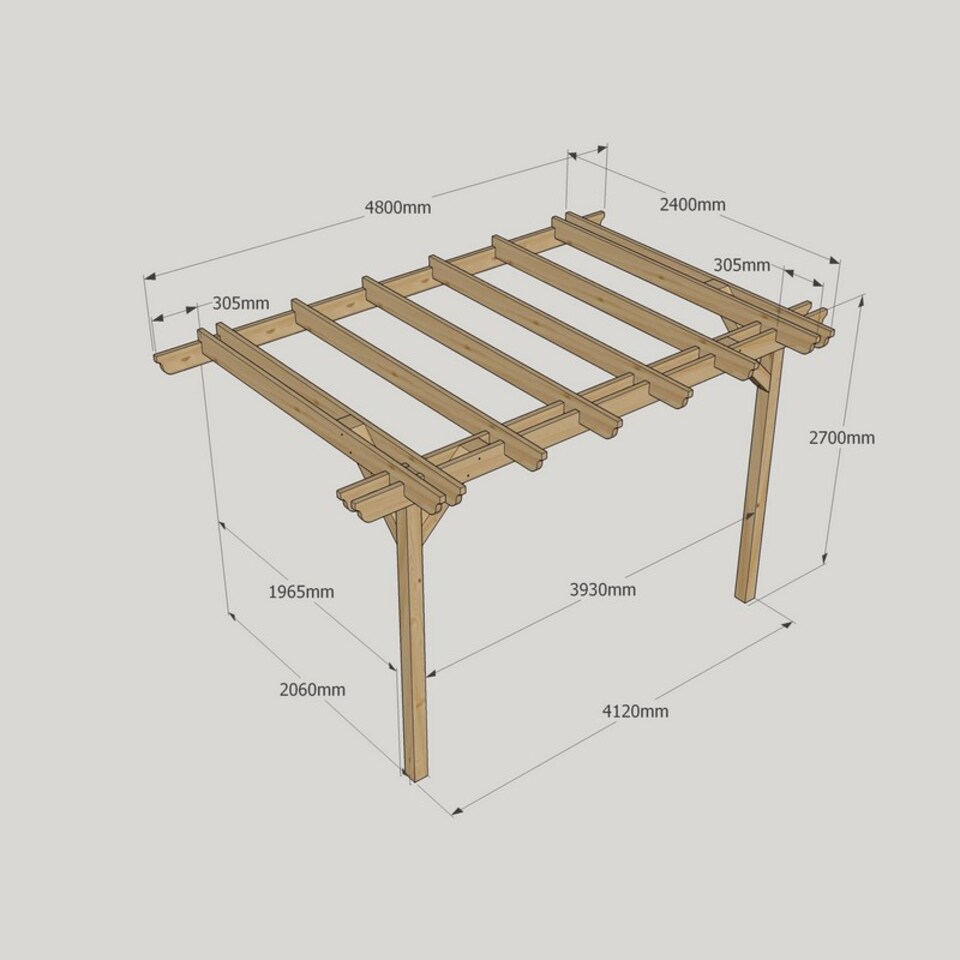 image 1 of Wall Mounted Double Garden Pergola - Wood - L240 x W480 x H270 cm - Rustic Brown