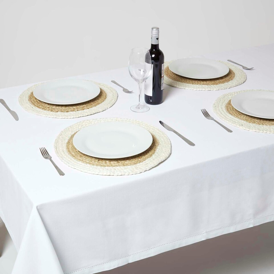 image 1 of Homescapes Natural & Cream Braided Jute Handwoven Round Placemats Set of 4