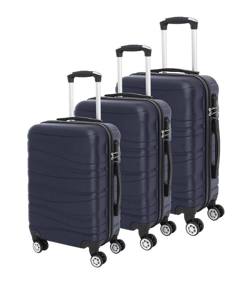 image 1 of 3 Pcs Suitcase Set ABS Hard Shell 4 Wheeled Trolley Lightweight Luggage VENTURE | Blue | Dark Blue | Large | 3